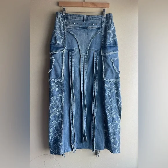 Akira Women Denim Blue Long Boho Maxi Skirt Size XL - Picture 4 of 10